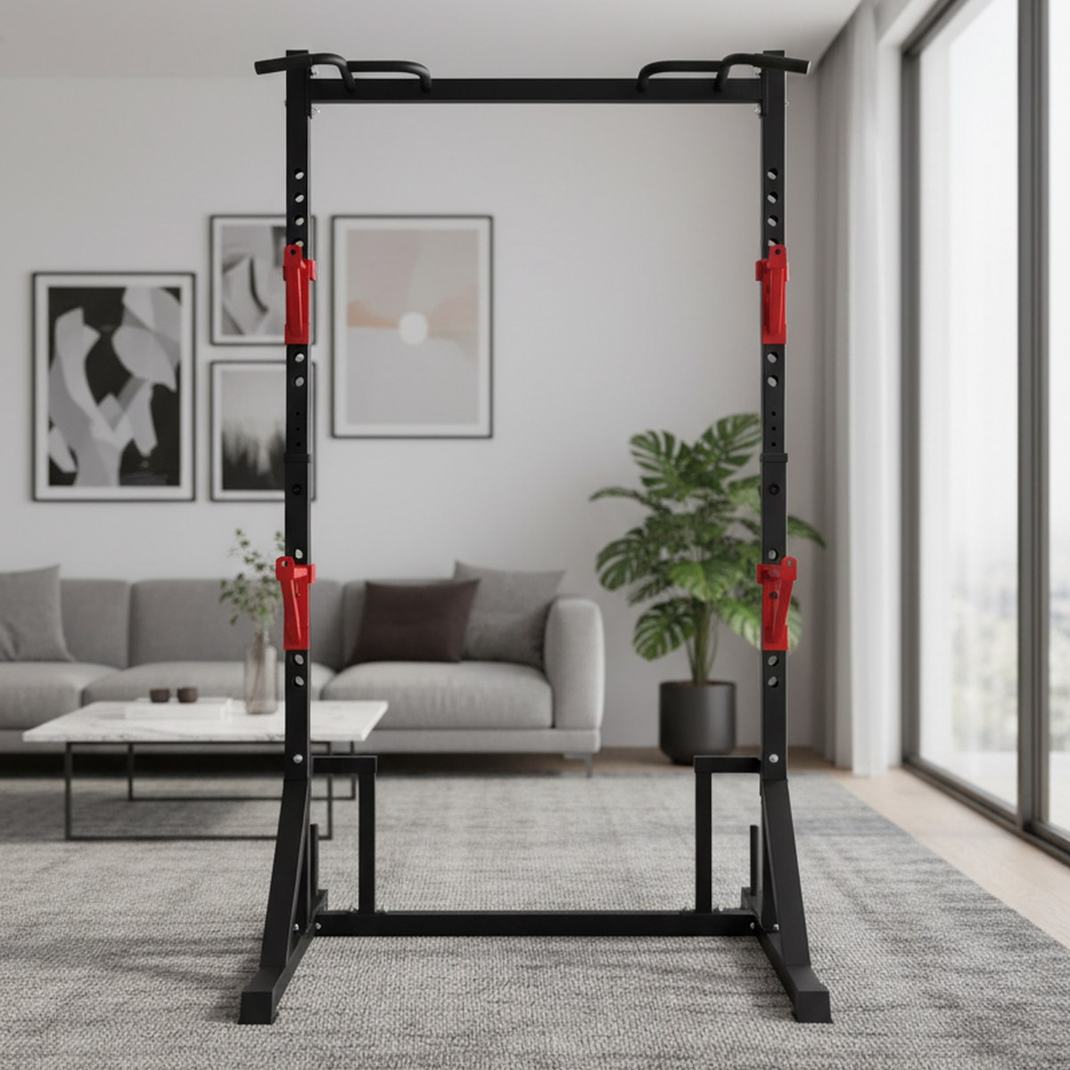 Heavy Equipment Usa - Verstellbares Power Rack mit Klimmzugstange, Home-Gym-Kniebeugengestell,