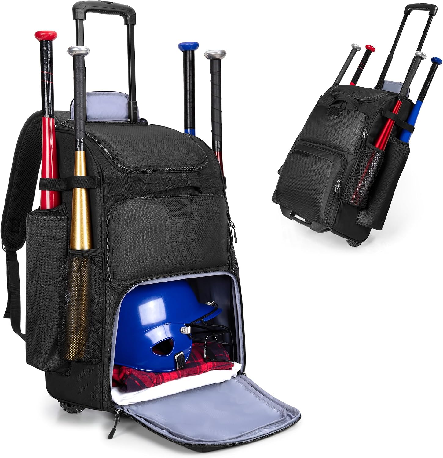 Heavy Equipment Usa - Rollender Baseball-Rucksack mit Rädern, strapazierfähige Softball-Ausrüstungstasche,