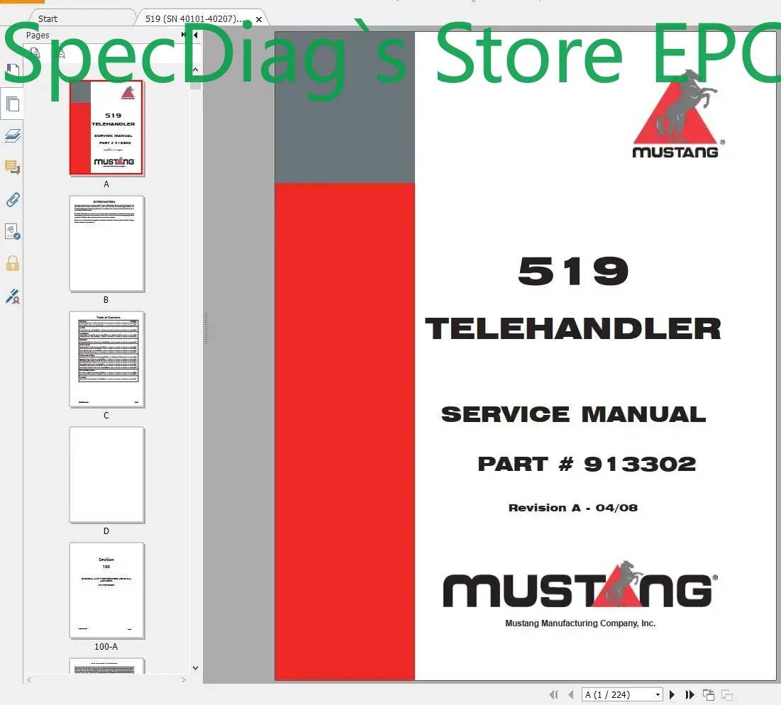 SpecDiag Mustang Machinery Hea – Heavy Equipment Pdf Bewertung und Preis